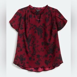 Burgundy Blouse with Black Floral Print